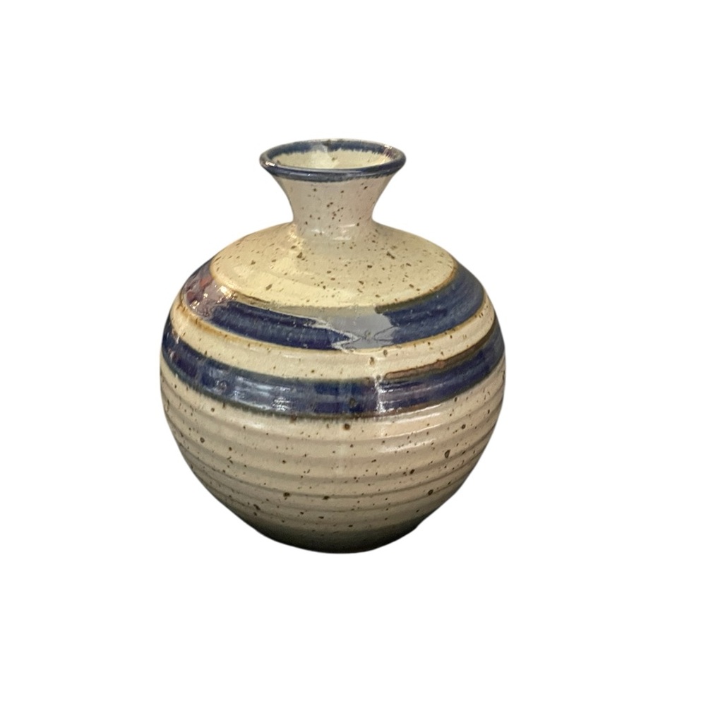 Elegant Blue and Cream Ceramic Vase